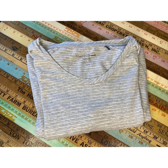 Toad & Co M ORGANIC Cotton Knit Tencel Dress Grey Stripe A Line Fit Flare Midi - Picture 13 of 13